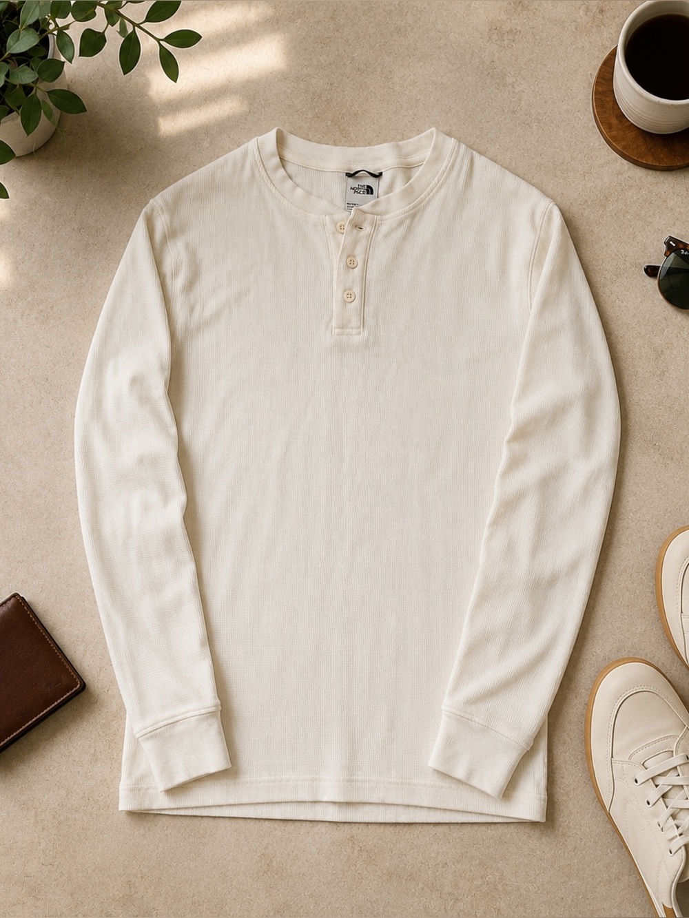 The North Face Men’s Waffle Knit Henley Cream Long Sleeve Thermal